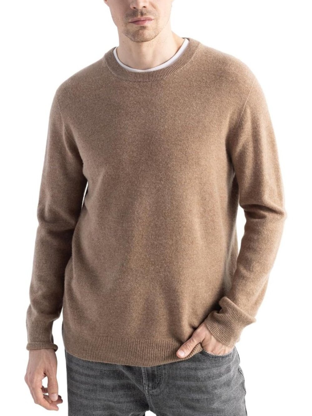 Men's 100% Merino Wool Crew Neck Sweater - Fall Winter Seamless Knit, Long